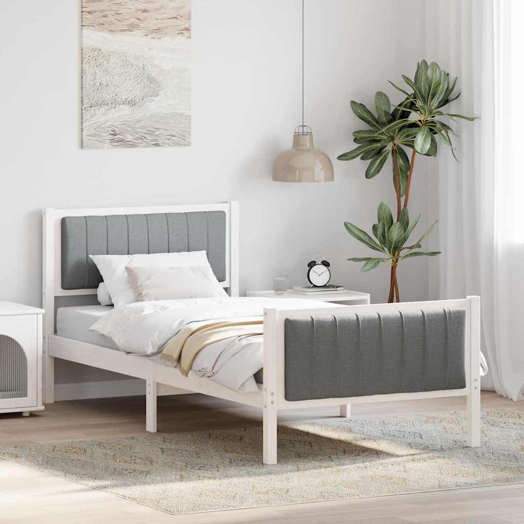 Bed frame White and light grey 90 x 200 cm Solid pine wood